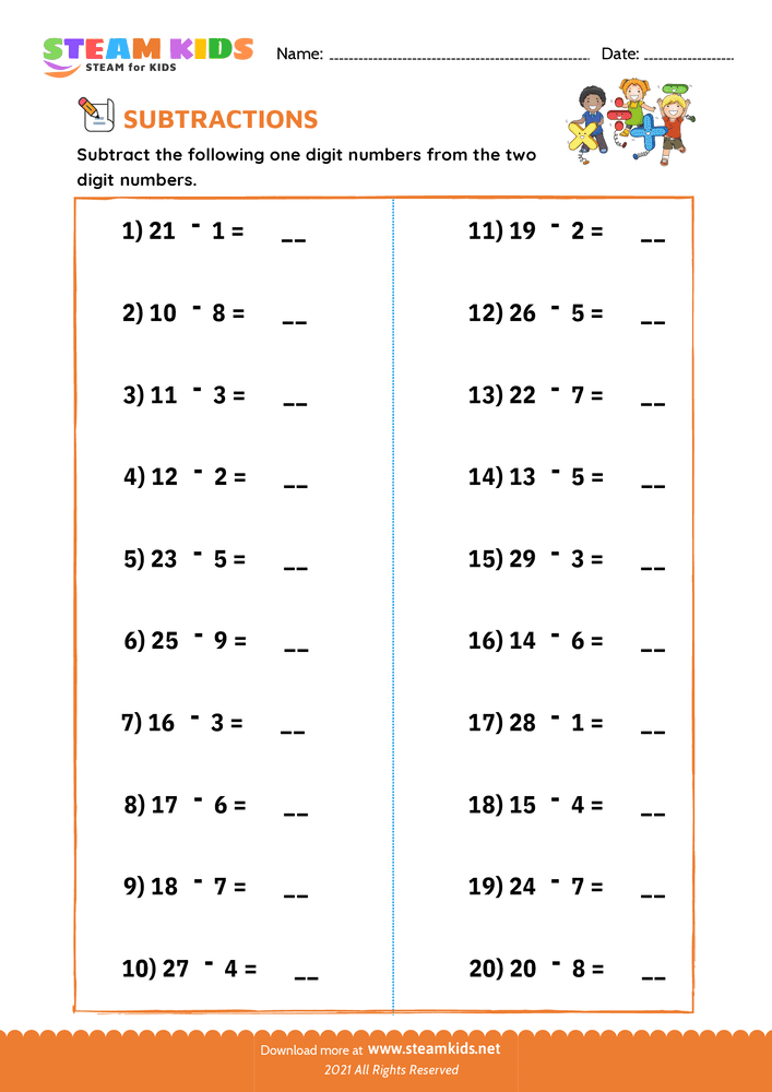 Free Math Worksheet - Subtraction sentences - Worksheet 5