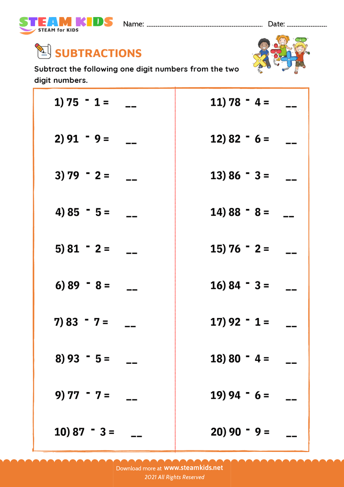 Free Math Worksheet - Subtraction sentences - Worksheet 10