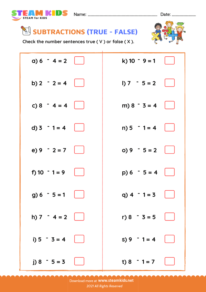 Free Math Worksheet - Check true or false - Worksheet 2