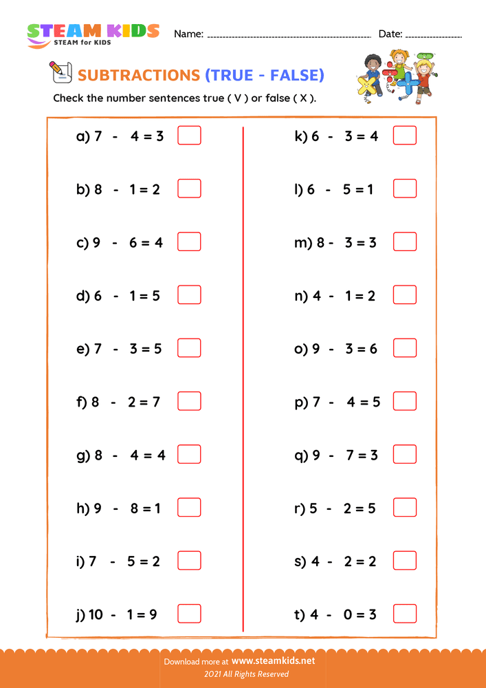 Free Math Worksheet - Check true or false - Worksheet 5