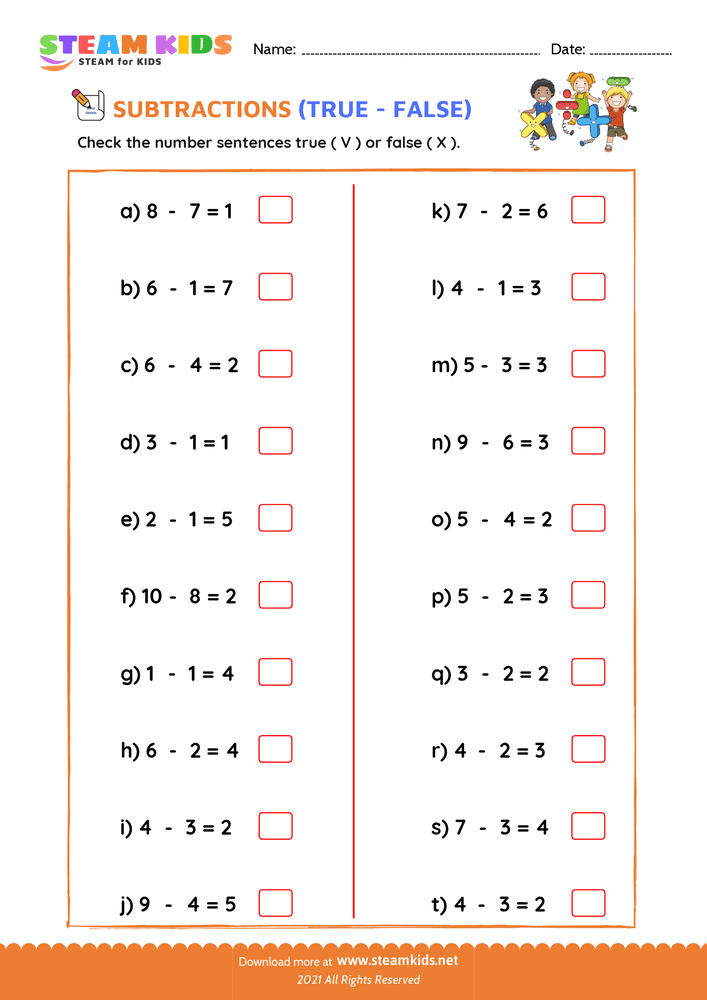 Free Math Worksheet - Check true or false - Worksheet 7