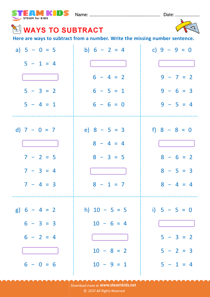 Free Math Worksheet - Write missing number sentence - Worksheet 2