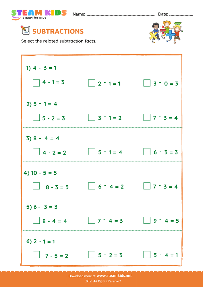 Free Math Worksheet - Related subtraction facts - Worksheet 2