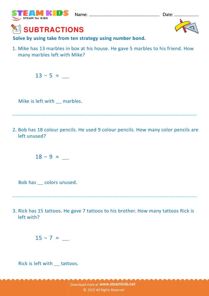 Free Math Worksheet - Word problems - Worksheet 7