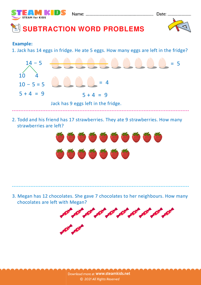 Free Math Worksheet - Word problems - Worksheet 9