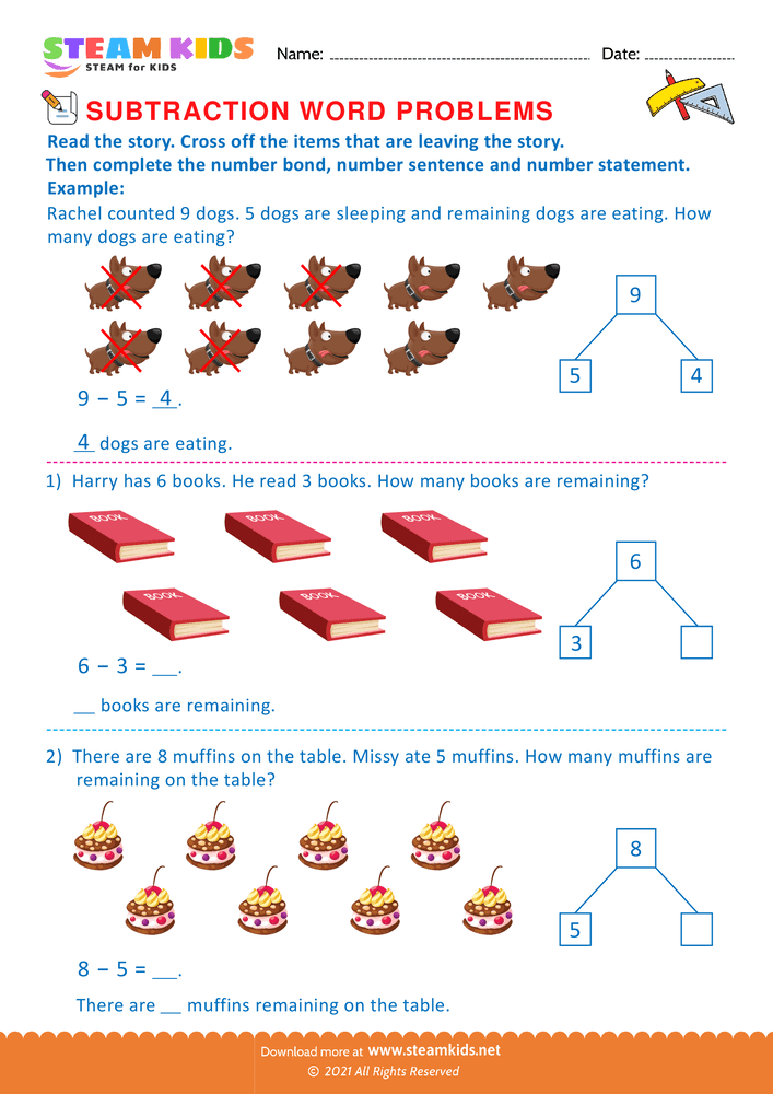 Free Math Worksheet - Solve by number bonds - Worksheet 1