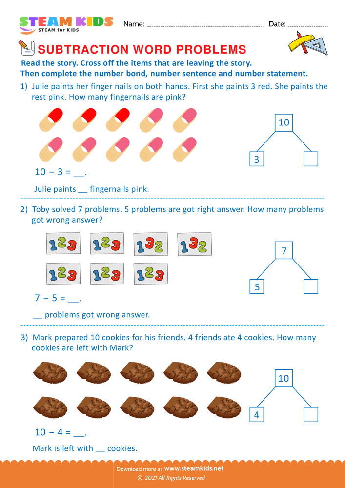 Free Math Worksheet - Solve by number bonds - Worksheet 2