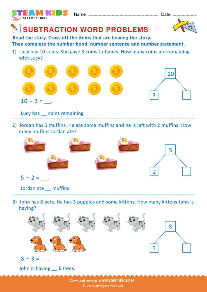 Free Math Worksheet - Solve by number bonds - Worksheet 5