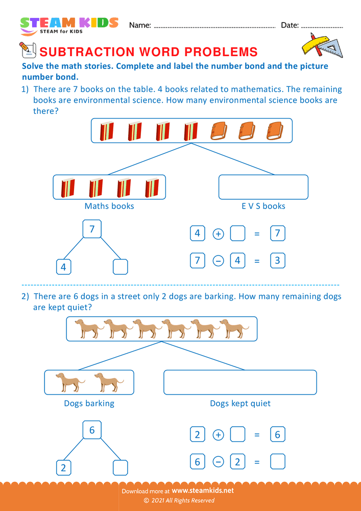 Free Math Worksheet - Solve by number bonds - Worksheet 13