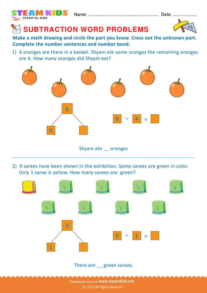 Free Math Worksheet - Solve by number bonds - Worksheet 19