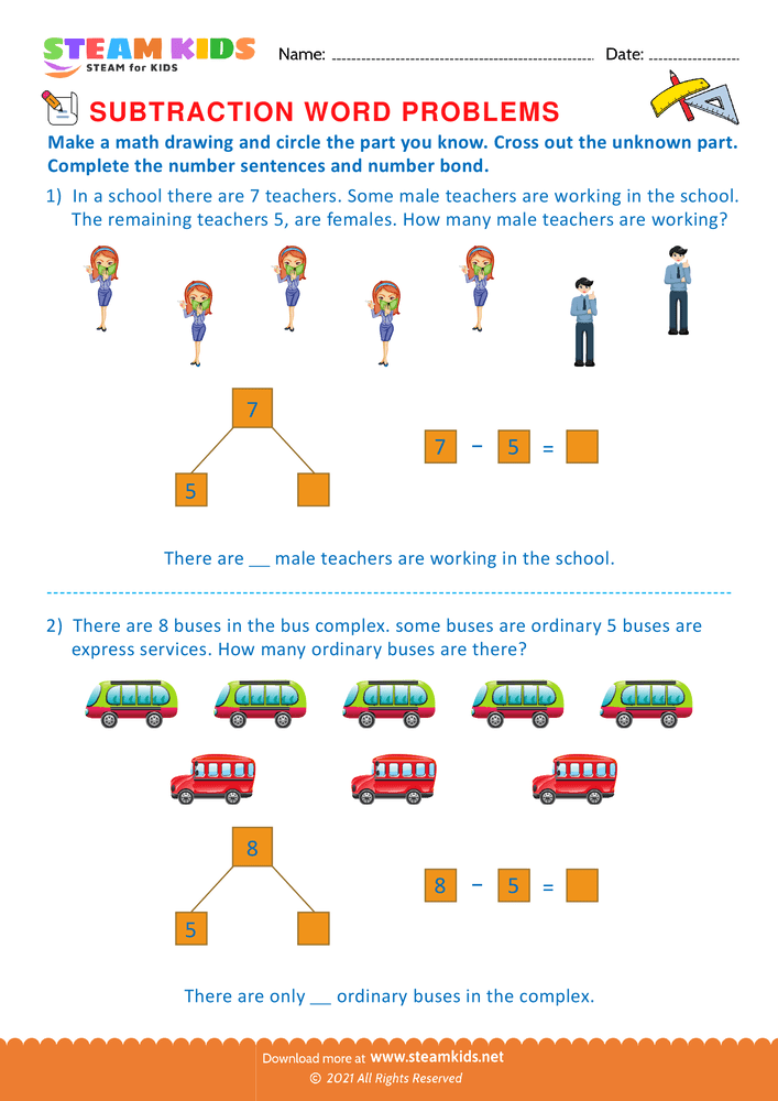 Free Math Worksheet - Solve by number bonds - Worksheet 20