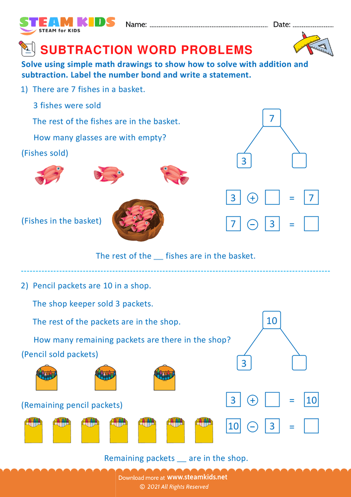 Free Math Worksheet - Solve by number bonds - Worksheet 25