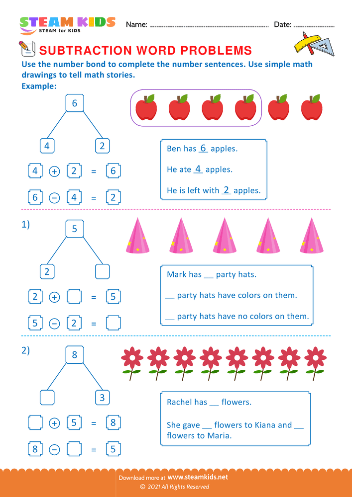 Free Math Worksheet - Solve by number bonds - Worksheet 26