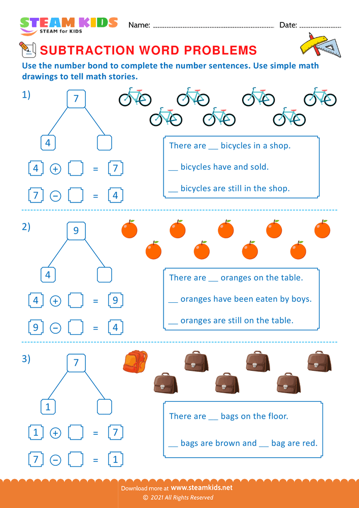 Free Math Worksheet - Solve by number bonds - Worksheet 28