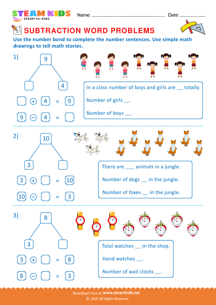 Free Math Worksheet - Solve by number bonds - Worksheet 29