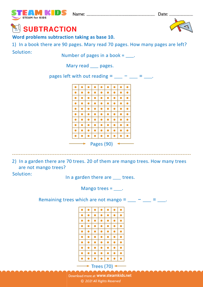 Free Math Worksheet - Subtract take as base 10 - Worksheet 2