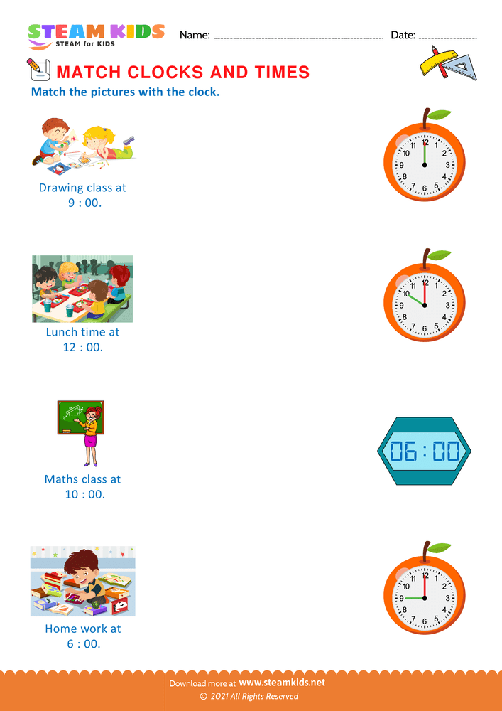 Free Math Worksheet - Times of every day events - Worksheet 4