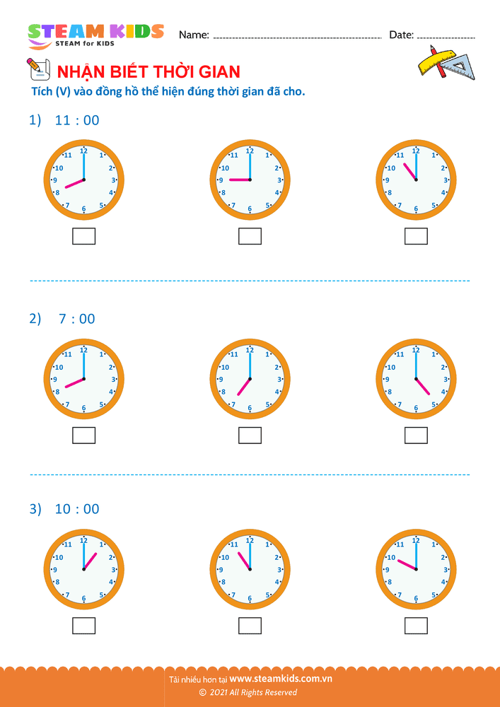Free Math Worksheet - Reading clocks - Worksheet 17