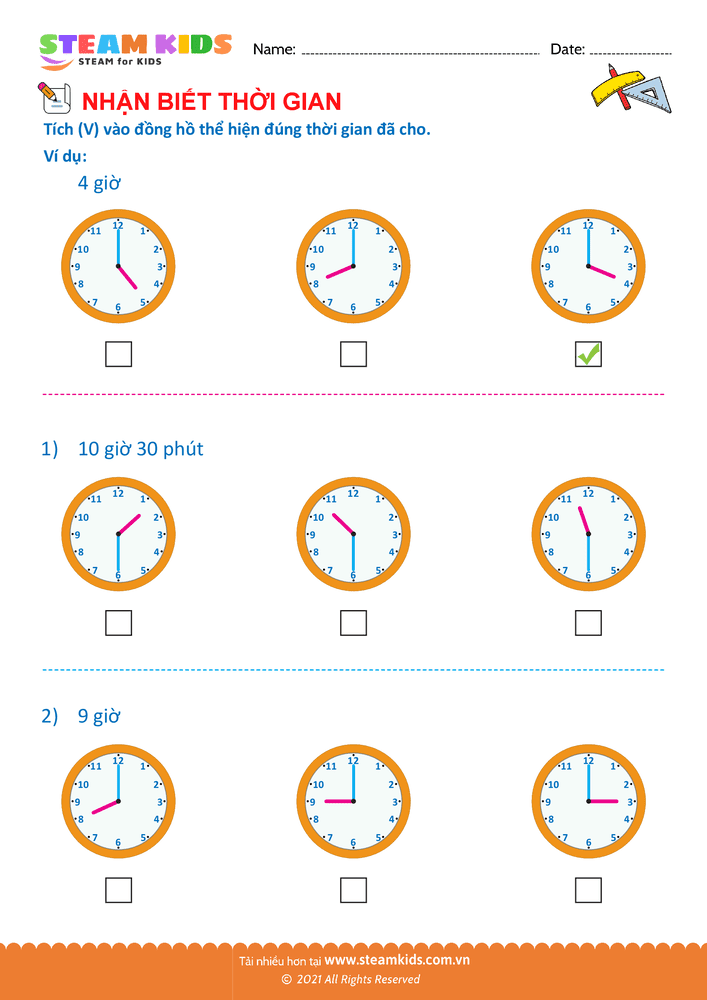 Free Math Worksheet - Reading clocks - Worksheet 18