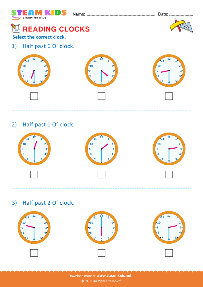Free Math Worksheet - Reading clocks - Worksheet 25