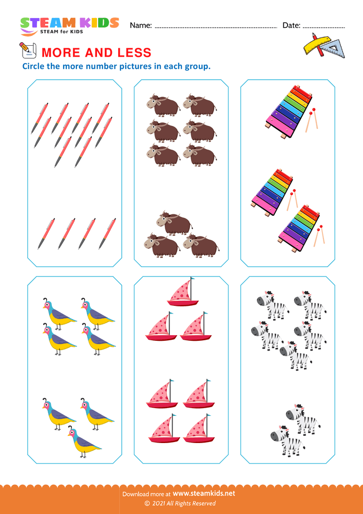 Free Math Worksheet - More and Less - Worksheet 4