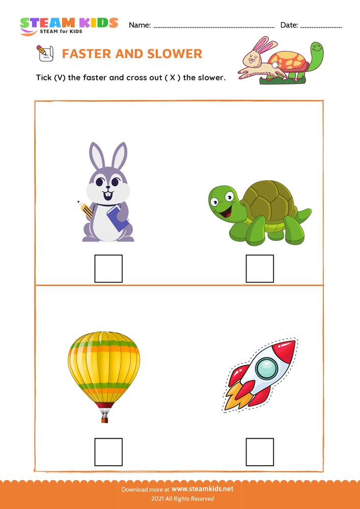 Free Math Worksheet - Faster and Slower - Worksheet 1