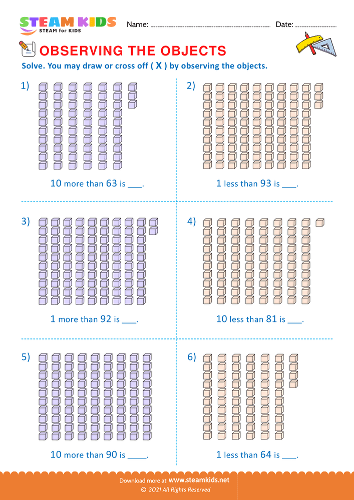 Free Math Worksheet - Observing the objects - Worksheet 3