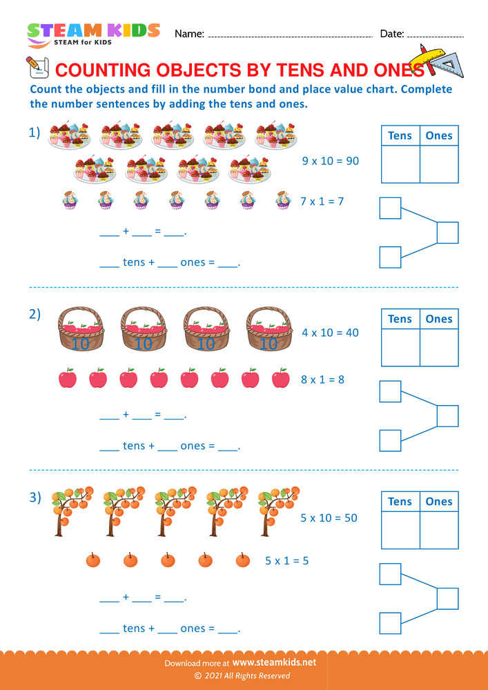 Free Math Worksheet - Counting by objects - Worksheet 3