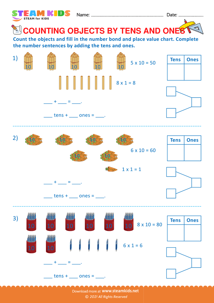 Free Math Worksheet - Counting by objects - Worksheet 4