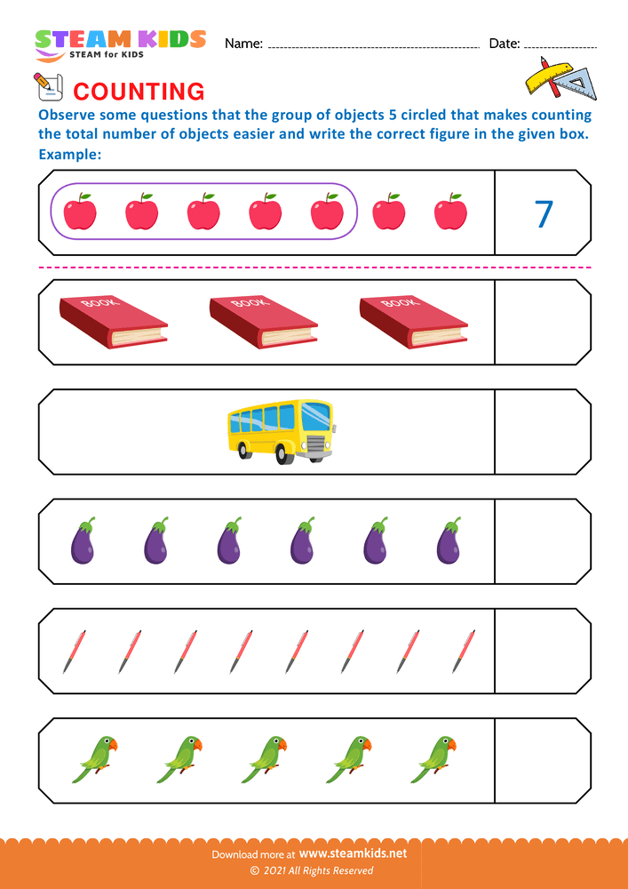 Free Math Worksheet - Count and write - Worksheet 1