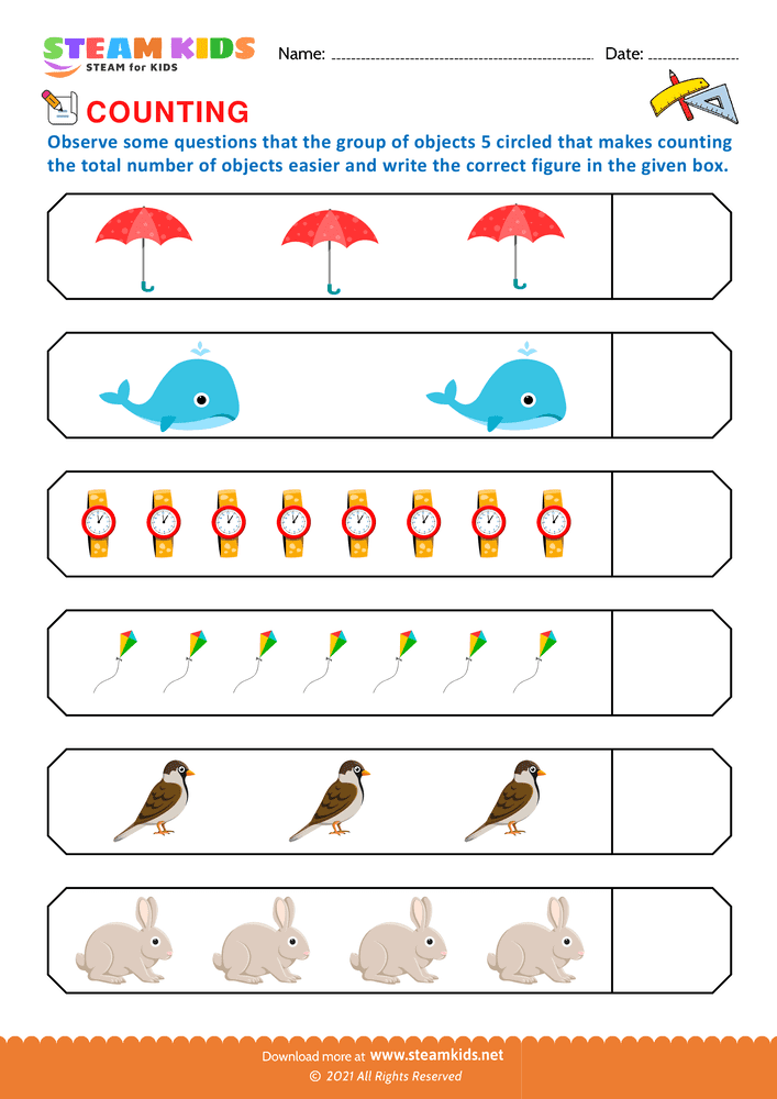 Free Math Worksheet - Count and write - Worksheet 2 - STEAM KIDS