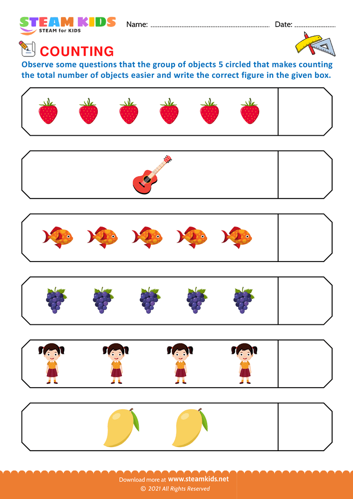 Free Math Worksheet - Count and write - Worksheet 3