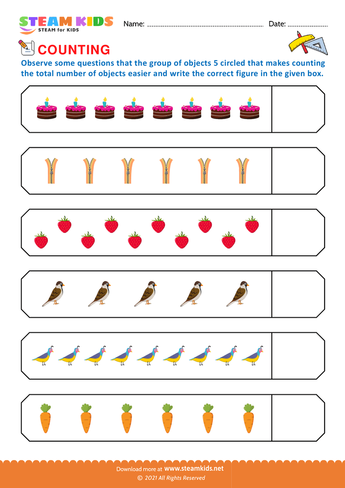 Free Math Worksheet - Count and write - Worksheet 6