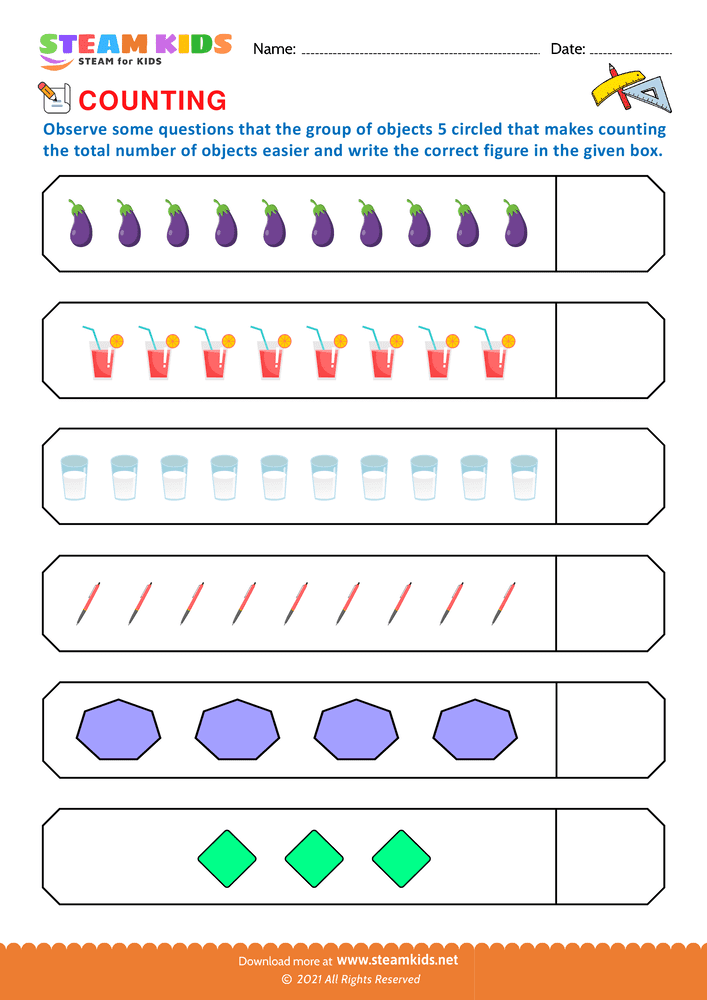 Free Math Worksheet - Count and write - Worksheet 7