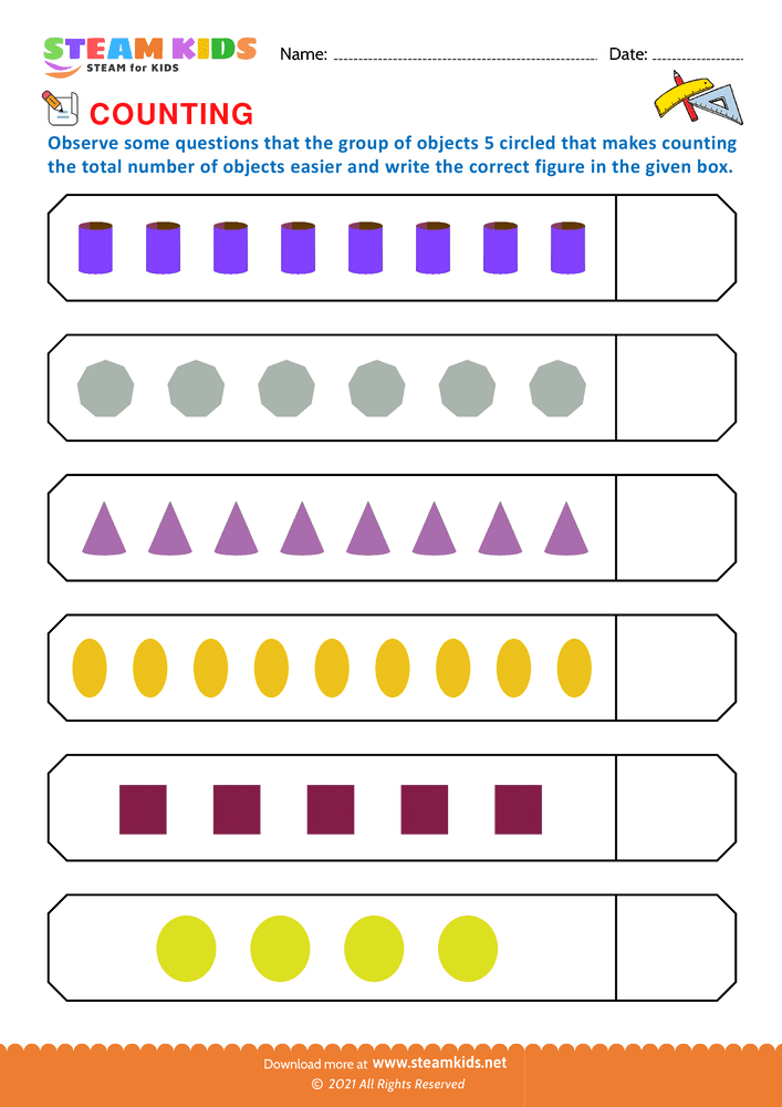 Free Math Worksheet - Count and write - Worksheet 10