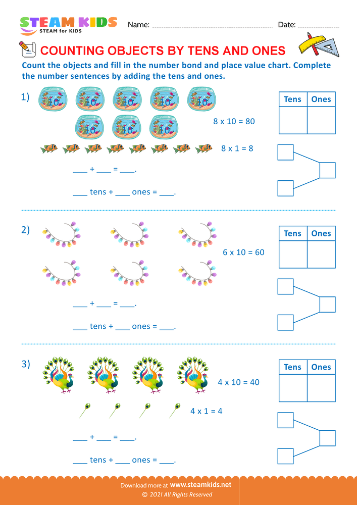 Free Math Worksheet - Counting by objects - Worksheet 7