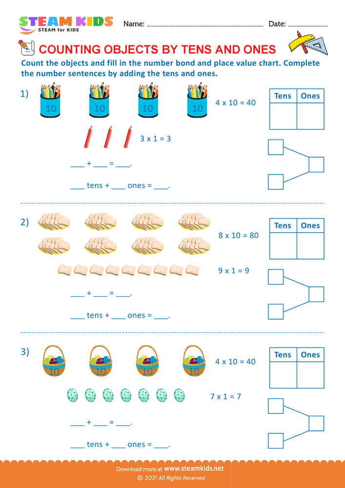 Free Math Worksheet - Counting by objects - Worksheet 8