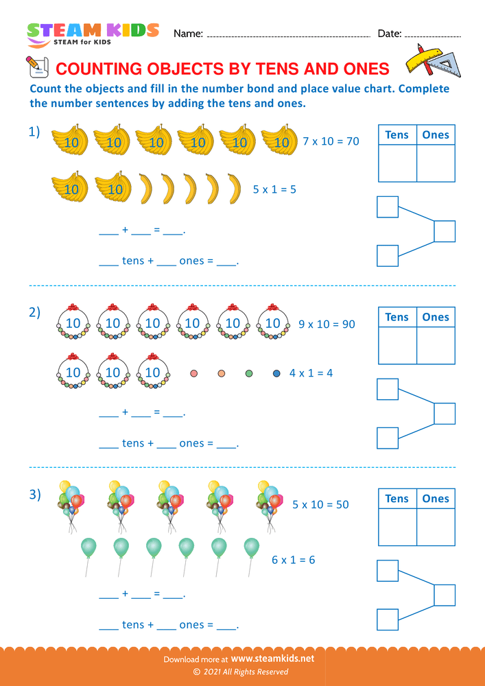 Free Math Worksheet - Counting by objects - Worksheet 21