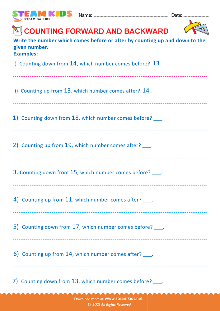 Free Math Worksheet - Count Forward - Worksheet 1