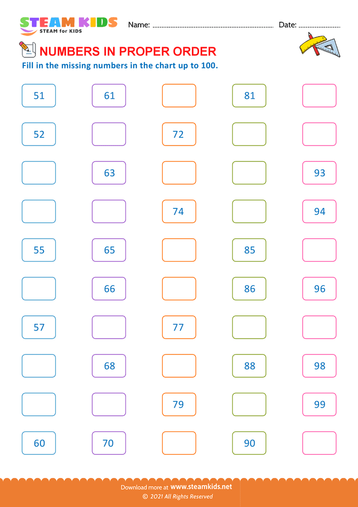 Free Math Worksheet - Re-order number - Worksheet 1