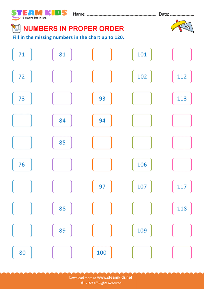 Free Math Worksheet - Re-order number - Worksheet 2
