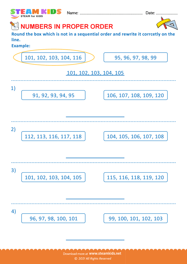 Free Math Worksheet - Re-order number - Worksheet 4