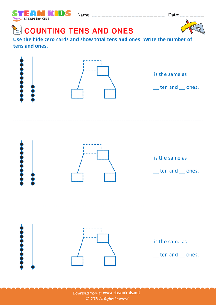 Free Math Worksheet - Count tens & ones upto 20 - Worksheet 6