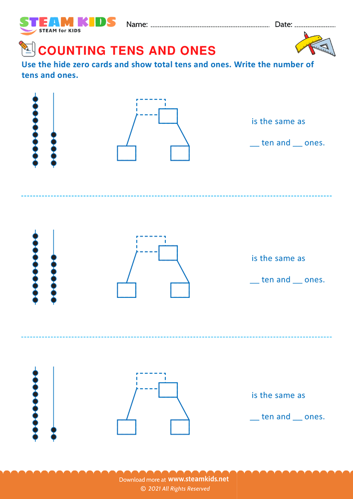 Free Math Worksheet - Count tens & ones upto 20 - Worksheet 7