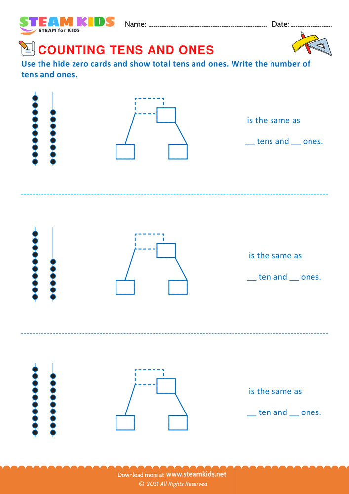 Free Math Worksheet - Count tens & ones upto 20 - Worksheet 8