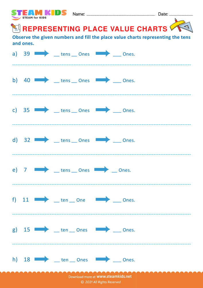 Free Math Worksheet - Write the missing numbers - Worksheet 7