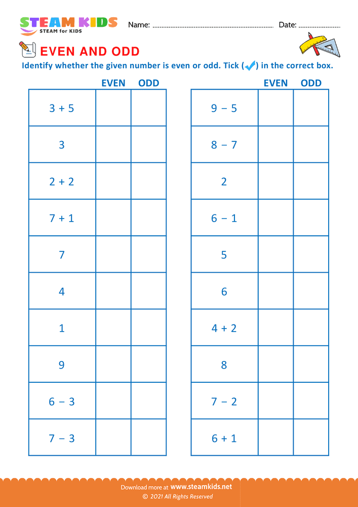 Free Math Worksheet - Identify even or odd - Worksheet 2