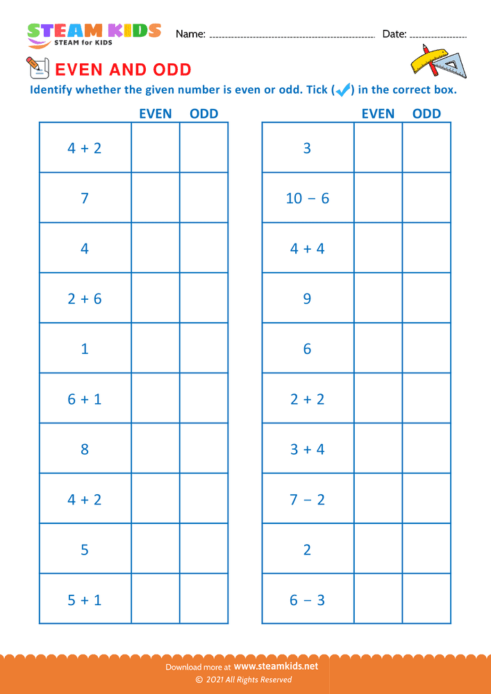 Free Math Worksheet - Identify even or odd - Worksheet 4