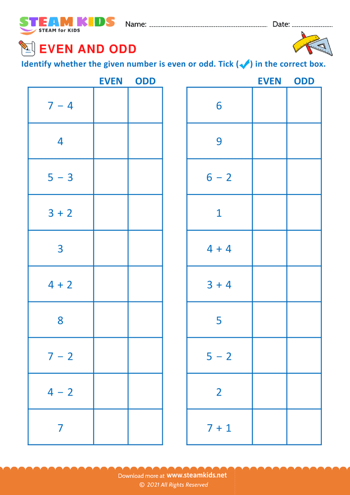 Free Math Worksheet - Identify even or odd - Worksheet 5