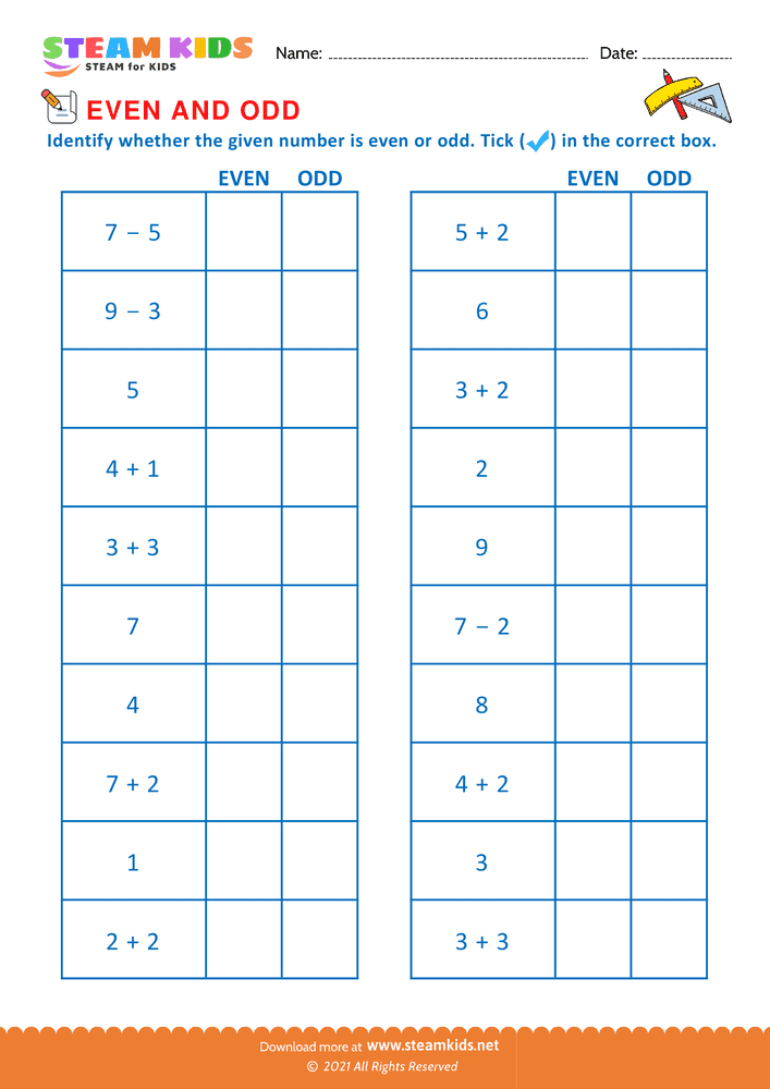 Free Math Worksheet - Identify even or odd - Worksheet 6